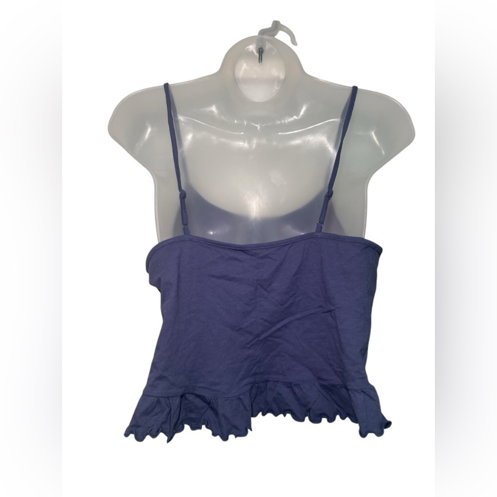 American Eagle New Blue Cropped Relaxed Ruffle Bottom Tank Top Size Medium - Picture 3 of 5